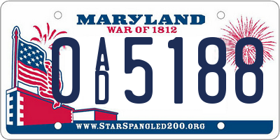 MD license plate 0AD5188