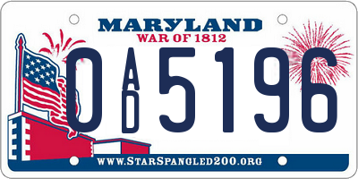 MD license plate 0AD5196