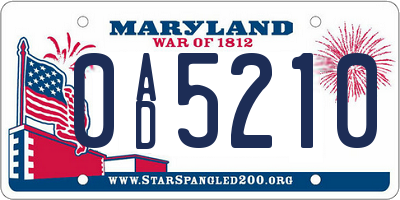 MD license plate 0AD5210