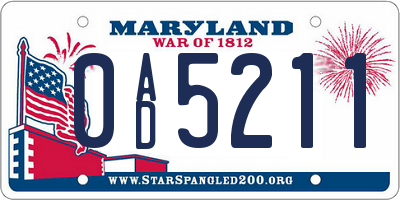 MD license plate 0AD5211