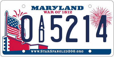 MD license plate 0AD5214