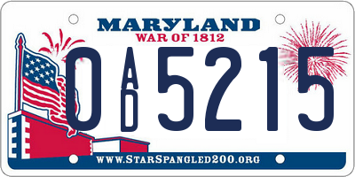 MD license plate 0AD5215