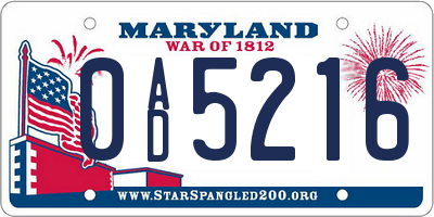 MD license plate 0AD5216