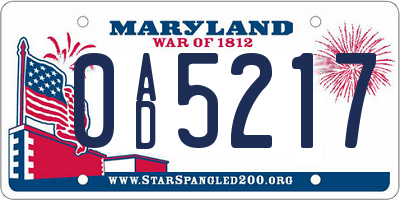 MD license plate 0AD5217