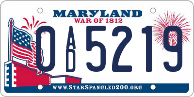 MD license plate 0AD5219
