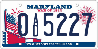 MD license plate 0AD5227