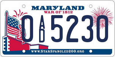 MD license plate 0AD5230