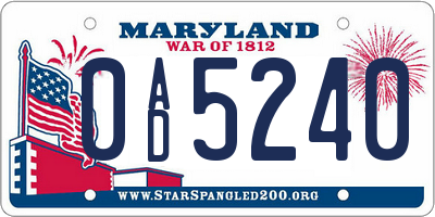 MD license plate 0AD5240