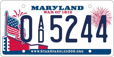 MD license plate 0AD5244