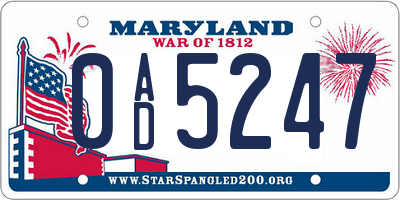 MD license plate 0AD5247