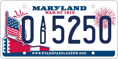 MD license plate 0AD5250