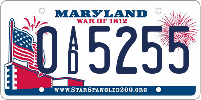 MD license plate 0AD5255