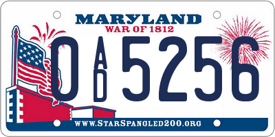 MD license plate 0AD5256