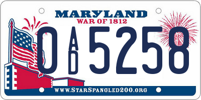 MD license plate 0AD5258