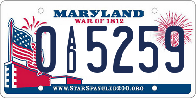MD license plate 0AD5259