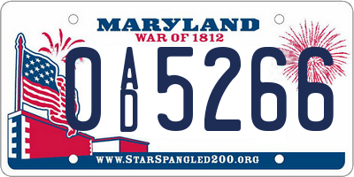 MD license plate 0AD5266