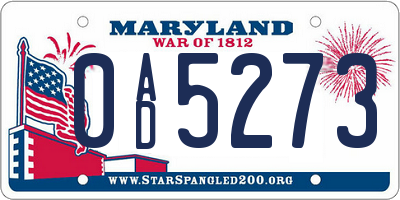 MD license plate 0AD5273