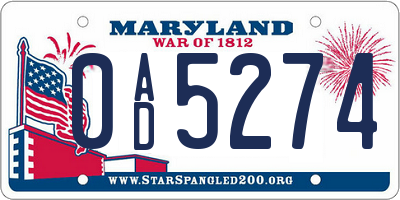 MD license plate 0AD5274
