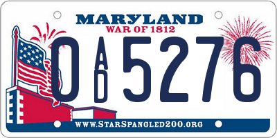MD license plate 0AD5276