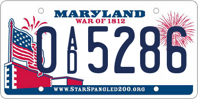 MD license plate 0AD5286