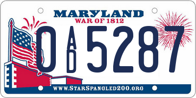 MD license plate 0AD5287