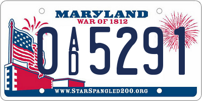 MD license plate 0AD5291