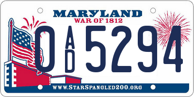 MD license plate 0AD5294