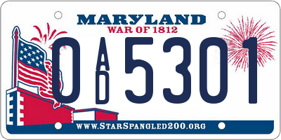 MD license plate 0AD5301