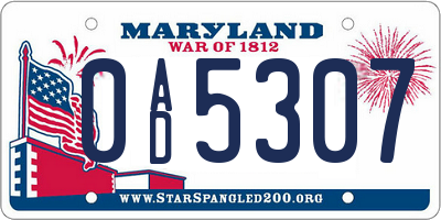 MD license plate 0AD5307