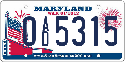 MD license plate 0AD5315