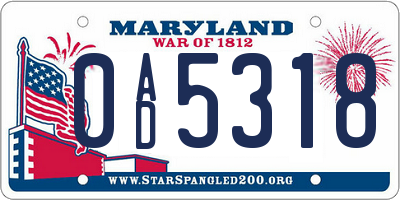 MD license plate 0AD5318