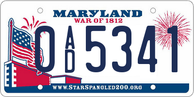 MD license plate 0AD5341