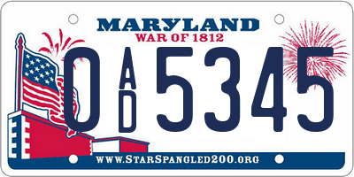 MD license plate 0AD5345