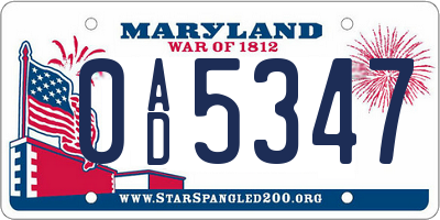 MD license plate 0AD5347
