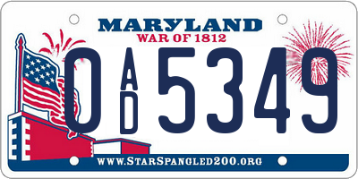 MD license plate 0AD5349