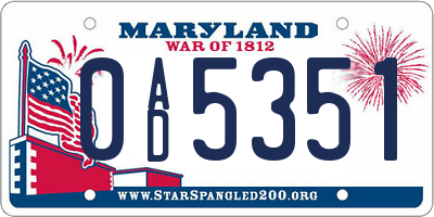 MD license plate 0AD5351