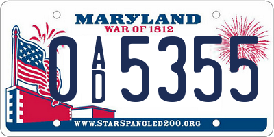 MD license plate 0AD5355