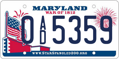 MD license plate 0AD5359
