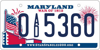 MD license plate 0AD5360