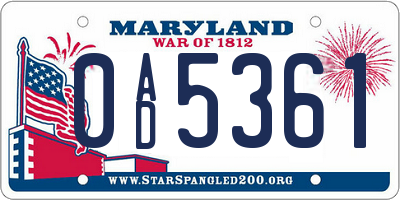 MD license plate 0AD5361