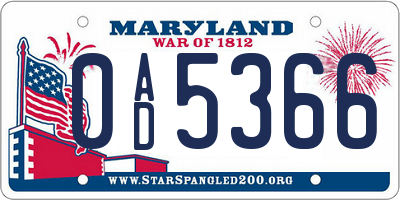 MD license plate 0AD5366