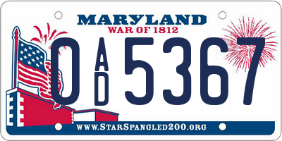 MD license plate 0AD5367