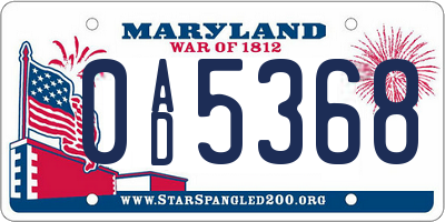 MD license plate 0AD5368