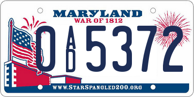 MD license plate 0AD5372