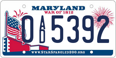 MD license plate 0AD5392