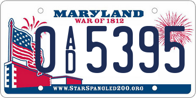 MD license plate 0AD5395