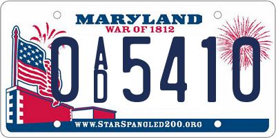MD license plate 0AD5410