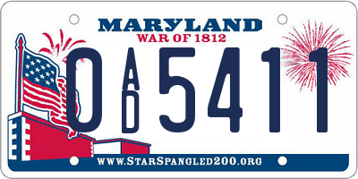 MD license plate 0AD5411