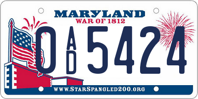 MD license plate 0AD5424