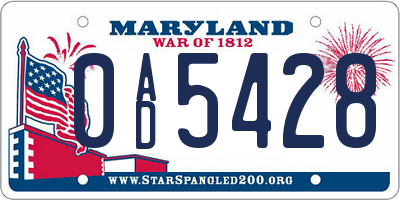 MD license plate 0AD5428